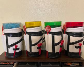 $65.00 - Vintage Enesco Golf Bag Tumbler Set of 4 Made in Hong Kong Novelty Barware Golf Cups