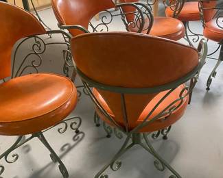 $675.00 - MCM Hollywood Regency Dinette Set, Retro Avocado/Orange, Table with 6 Swivel Chairs