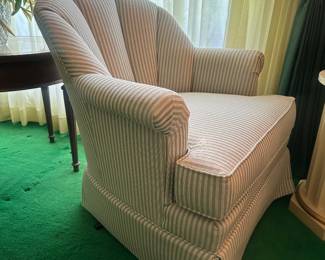 $135.00 Each - Channel-Back/Fluted Striped Art Deco Swivel Armchairs
