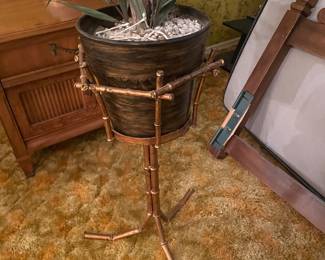 $67.00 - Vintage Faux Bamboo Hollywood Recency Style Metal Plant Stand
