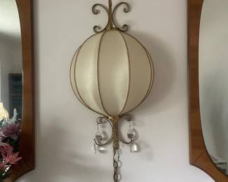 $295.00 - MCM Hollywood Regency Globe Swag Wall Lamp with Crystal Prisms