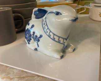 $22.00 - Blue & White Delft Style Ceramic Rabbit Figurine