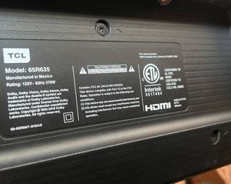 $675.00-TCL Roku TV, Model 65R635, Includes Wall Mount