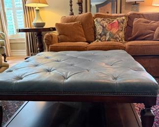 LARGE GREEN LEATHER OTTOMAN