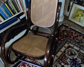 Vintage Thornet-style bentwood and cane rocking chair