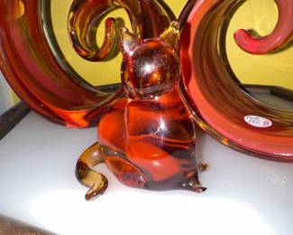 V Nason, Murano honey amber glass cat figurine
