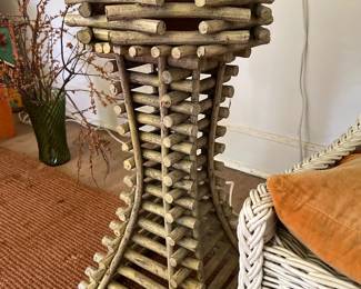 Vintage Italian MCM style bamboo and rattan plant stand pedestal