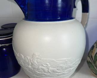 19th Century English feldspathic stoneware hunt jug