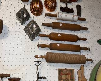 Vintage copper and wooden kitchen utensils