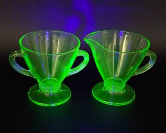 Vintage Uranium Glass Sugar and Creamer 