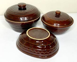 Vintage MARCREST Oven Proof Stoneware Pottery Lidded Bowls and Divided Dish 