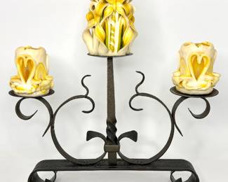 Wrought Iron Candle Holder with 3 Candles 