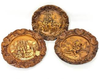 Set of 3 Hand Carved German Wood Wall Plaques 