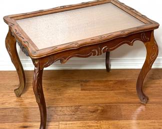 Vintage Wood End Table with Removable Glass Top 