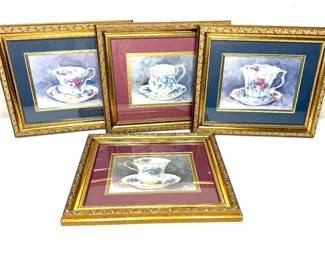 Set of 4 Tea Cup Prints Signed by Barbara Mock 