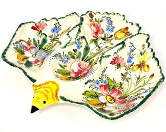 Italian Pottery Bird Bowl Hors D'oeuvre Platter 
