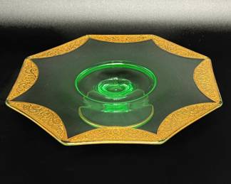 Vintage Tiffin Franciscan Uranium Glass Cake Plate Pedestal 