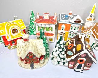 Set of 6 Ceramic Snow Village Houses From the 1970’s 