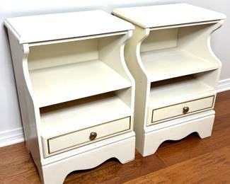 Set of 2 Mid Century White 1-Drawer Side Tables 