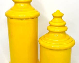 Set of 2 Vintage MCM Dandelion Yellow Ceramic Canisters 