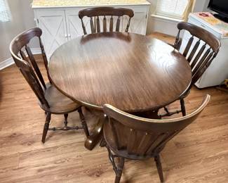 Round Wood Trestle Table and 4 Chairs 