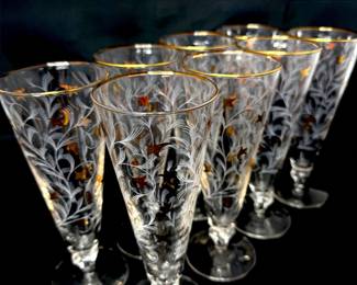 Set of 8 Vintage Libby Royal Fern Pilsner Glasses 