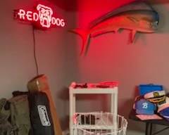 Camping chairs, Red Dog neon and Dolphin catch