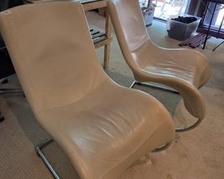 #56	Koinor Cream Leather Chair w/chrome Base (as is condition on Leather) 	 $125.00 