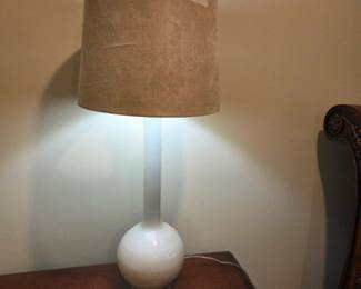 #161	Glass/Ceramic Modern Lamp w/Suede Shade - 33" tall	 $75.00 