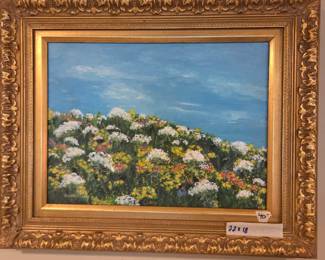 #135	Oil on Canvas Field of Flowers in Gold Wood Frame - 22x18	 $40.00 