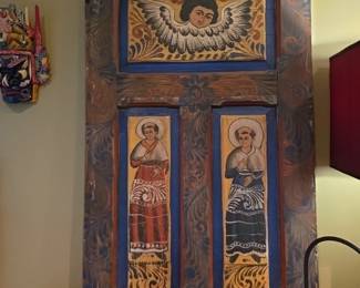 #5	Hand-Painted Scene of Monks and Angel on a small Wood Door - 26x41	 $75.00