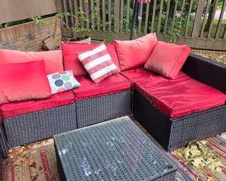 #190	Plastic Sectional Sofa Set w/coffee Table - Coffee table - 25x25x14  (cushions as is )	 $150.00 
