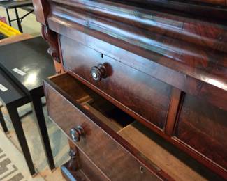 #2	Antique Chest of 6 drawers w/carved sides (as is drawer bottoms and top cracked) - 52x23x50 - Heavy you move	 $125.00 