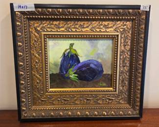 #22	Oil of Eggplants in Heavy Ornate Frame - signed - 19x17	 $75.00 