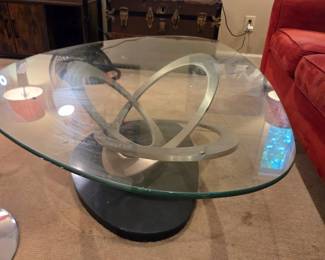 #132	Fusion Coffee Table w/Stainless Base and Glass Top - Very Very Heavy - 54x34x15	 $250.00 