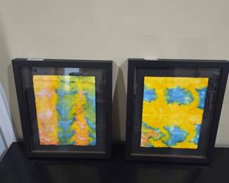 #109	Hand Dyed Rice/Linen Paper Framed Artwork - Sold as a pair - 13x15	 $40.00 
