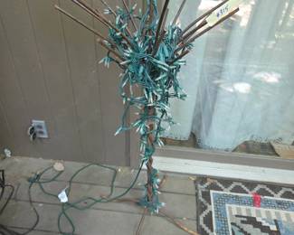 #315	metal bottle tree art with Christmas lights 44"	 $30.00 