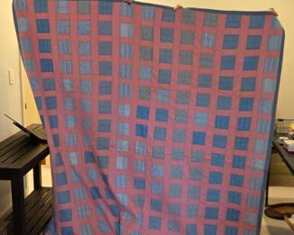 #43	Blue/Mauve Square Hand-pieced Quilt - 74x86 	 $45.00 