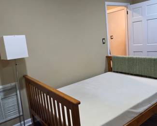 #98	Wood Slat Bed w/Mattress Queen Size ( as is mattress)	 $100.00 