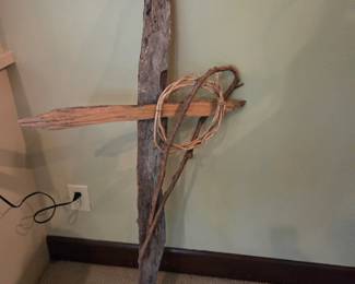 #6	Art piece of Driftwood Cross w/Crown of Thorns - 50"Tall	 $25.00 