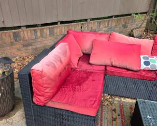#190	Plastic Sectional Sofa Set w/coffee Table - Coffee table - 25x25x14  (cushions as is )	 $150.00 