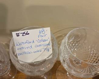 #256	Waterford "Colleen" Retired oversized Balloon Wine Glasses Pair - 7 5/8"	 $68.00 