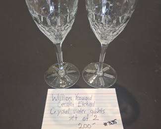 #335	William Yeoward Cecilia Etched Crystal water goblets set of 2	 $200.00 