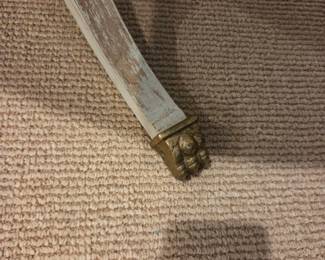 #140	White-Washed Wood Oval Coffee Table w/Brass Claw Feet - 36x20x17	 $75.00 