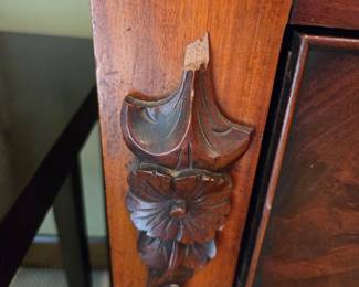 #2	Antique Chest of 6 drawers w/carved sides (as is drawer bottoms and top cracked) - 52x23x50 - Heavy you move	 $125.00 