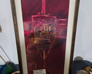 #105	Lorri Kelly Abstract Original Oil on Canvas Framed - 22x12	 $125.00 