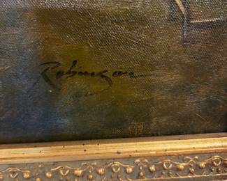 #120	Oil on Canvas of Billiards Room in Heavily Gilded Gold Frame - 34x30	 $175.00 