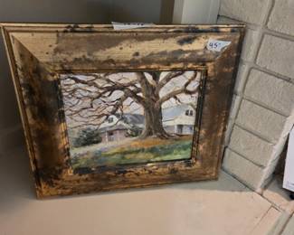 #67	Oil on Wood of Farmhouse Scene in Distressed Frame - 16x14	 $45.00 