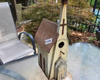 #208	Wood & Metal Painted Bird House - 22" Tall	 $20.00 