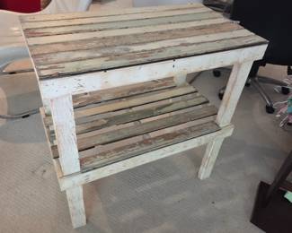 #58	Distressed Wood Slat Table w/shelf - 32x18x32	 $60.00 
